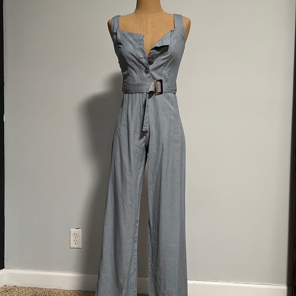 Light blue button up jumpsuit